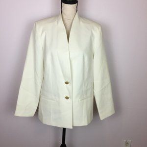 Pykettes Vintage Blazer Jacket Size 12 Womans Ivory White Two-Button Long Sleeve